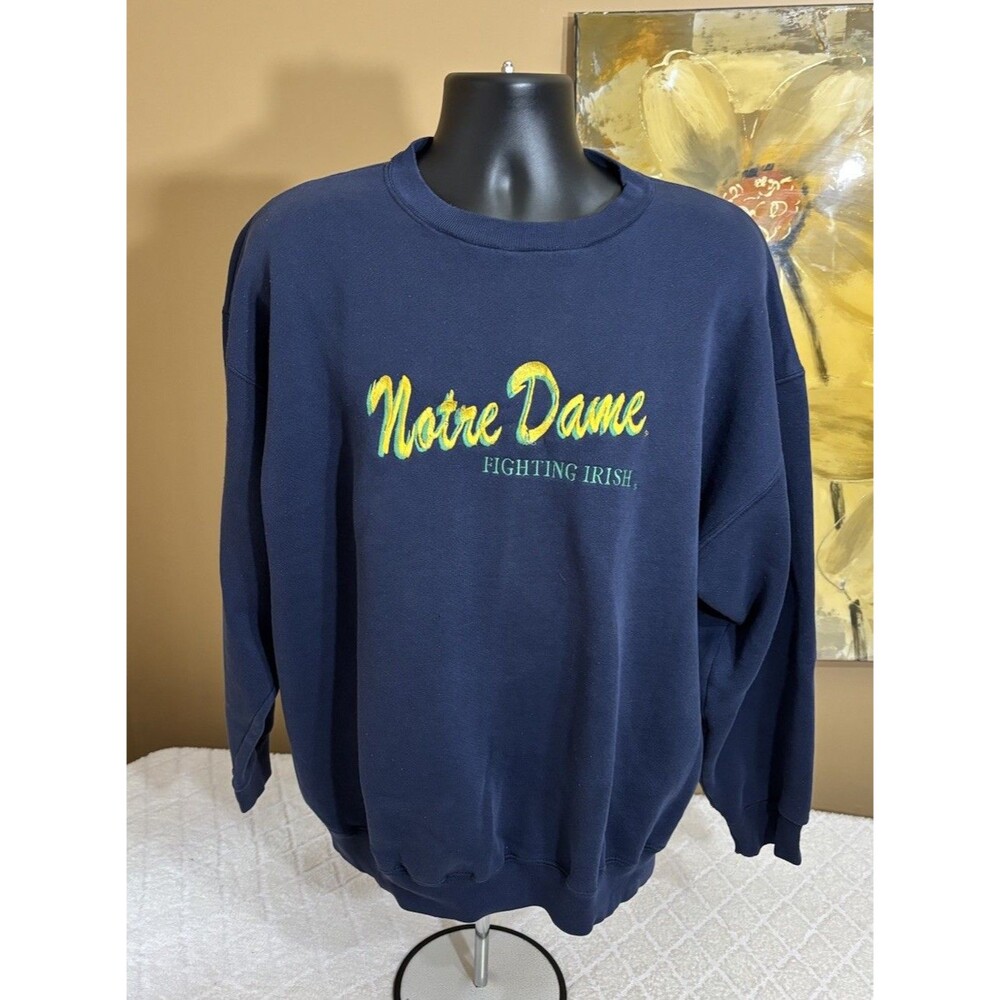 Vtg 80s Notre Dame Fighting Irish Embroidered Blue Sweatshirt Men’s XL  DETAILS